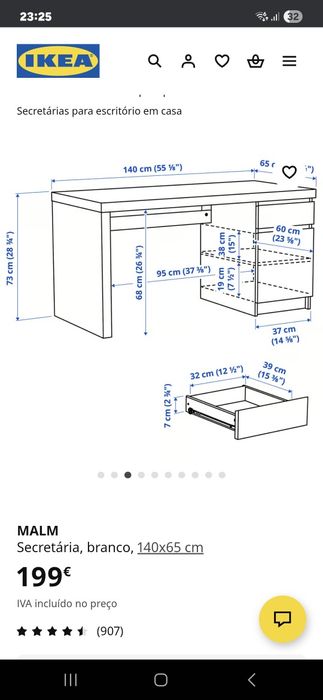 Secretária Malm usada
