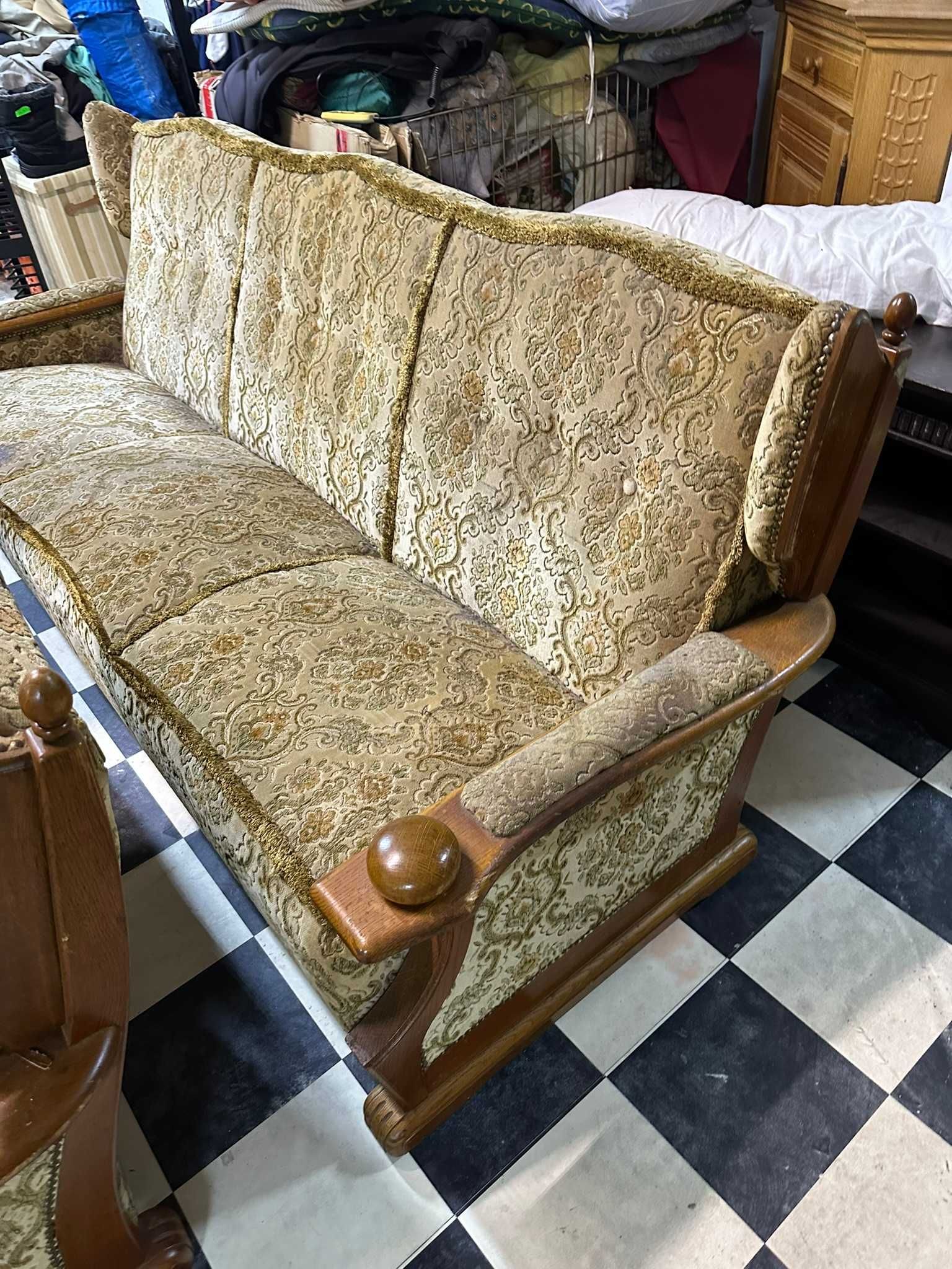 Antyczny Zestaw Wypoczynkowy z Niemiec Sofa i Dwa Fotele w Stylu Retro