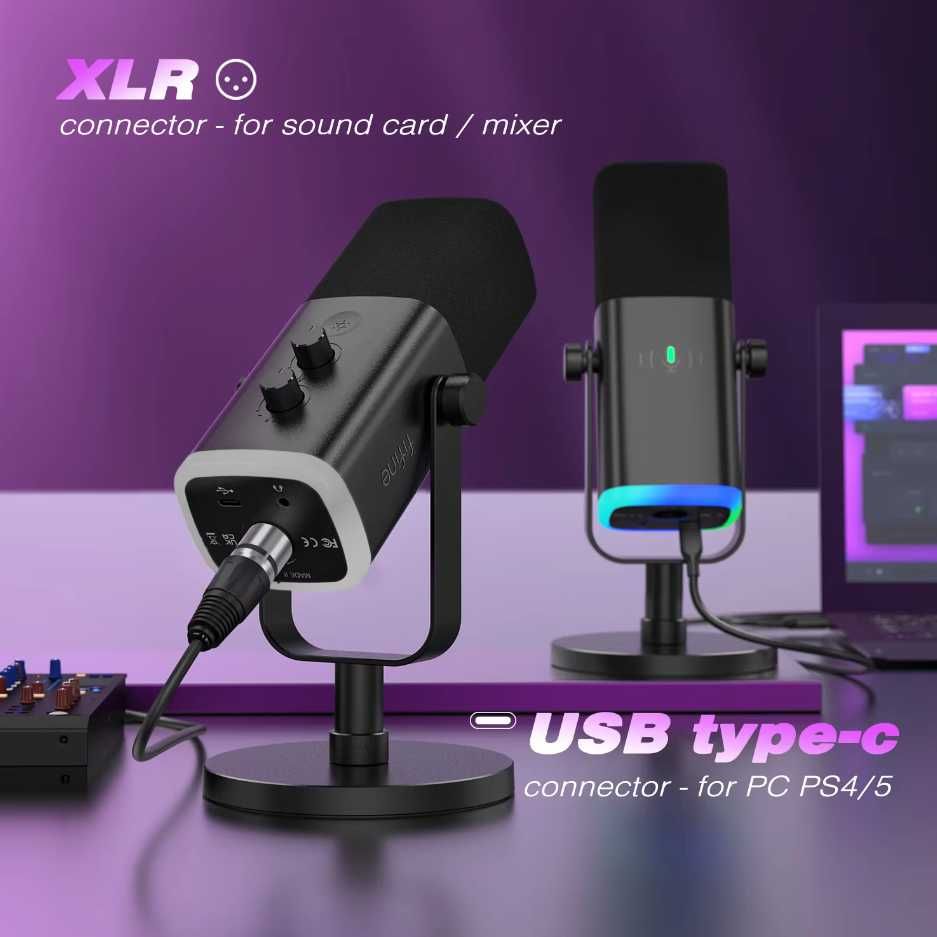 Студійні мікрофони Fifine AM8  живлення USB та XLR | Нові