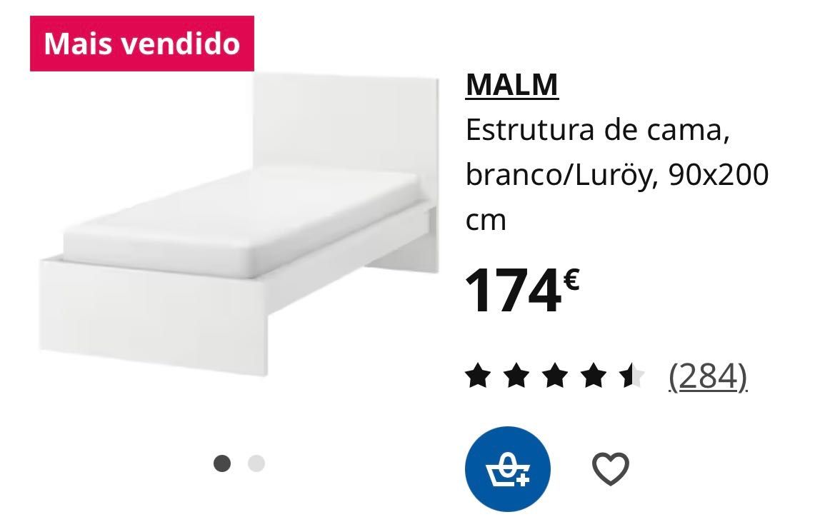 Cama solteira Malm 90x200 com gavetas e colchão