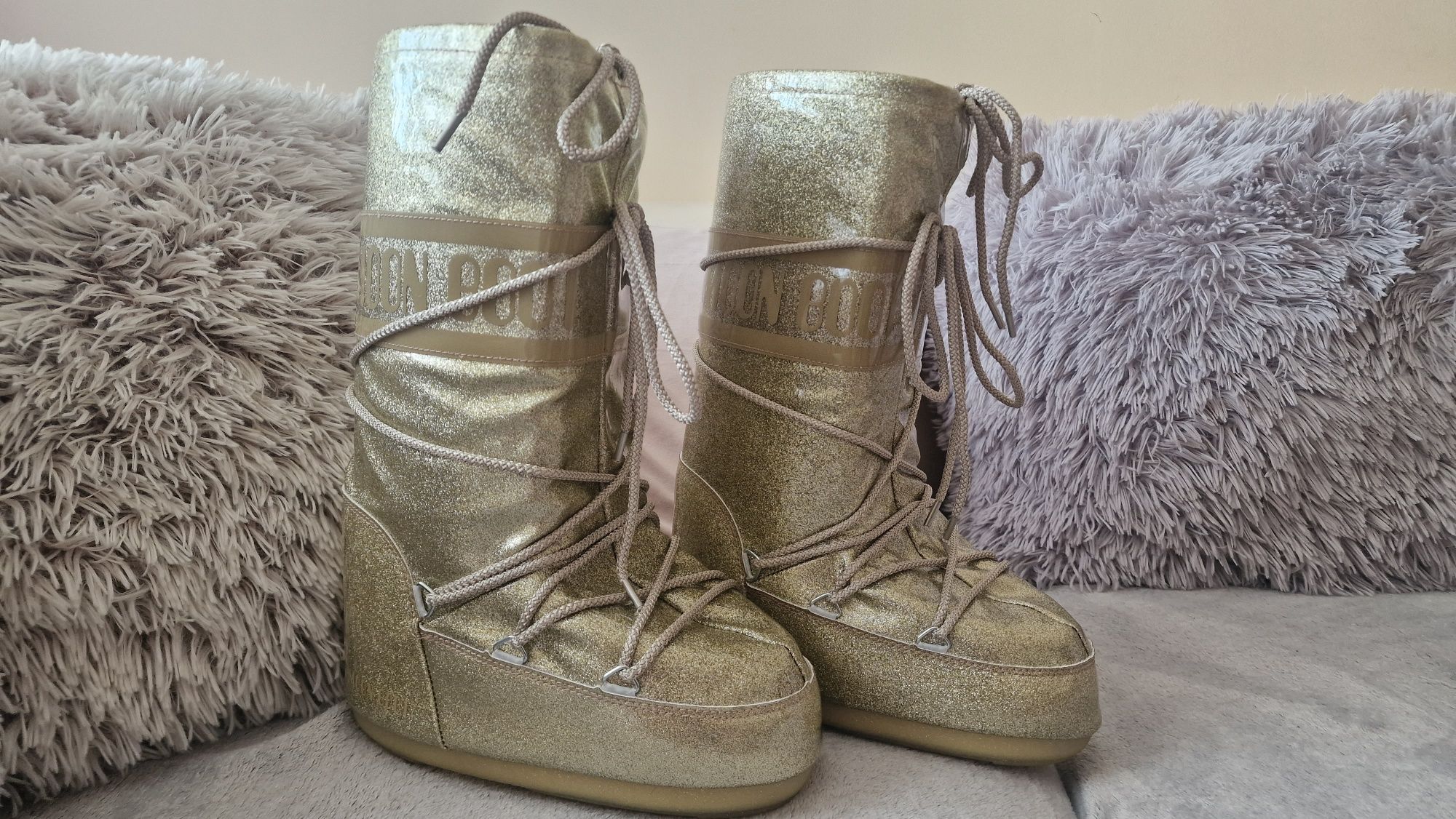 Oryginalne Moon Boot Icon glitter Śniegowce buty złote