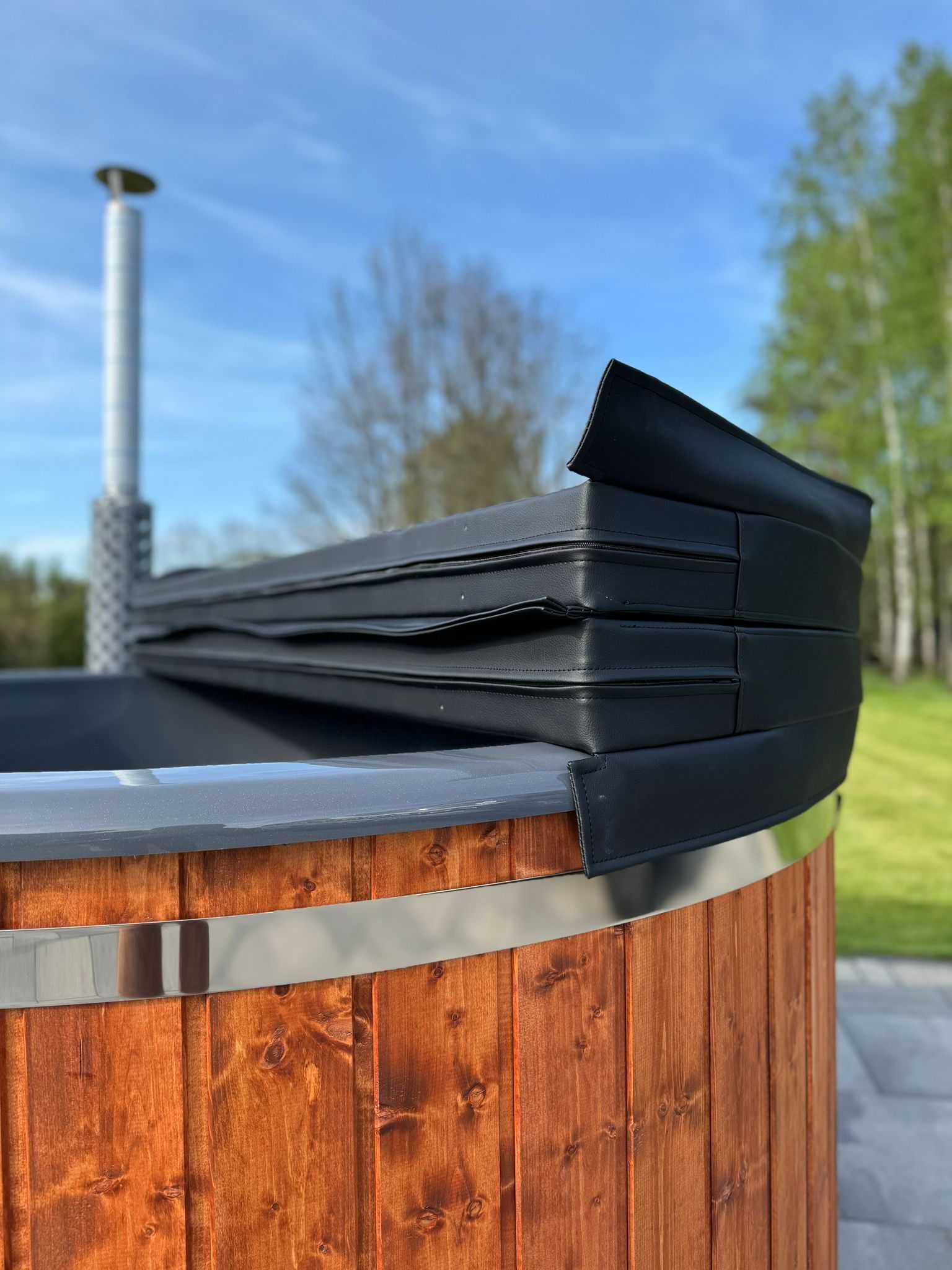Balia ogrodowa, Jacuzzi wanna z hydromasażem - piec na drewno LED hit