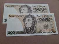 Zestaw banknoty PRL 2 x 500 zł kolejne numery seryjne