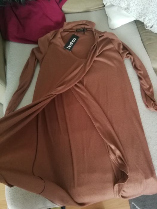 Brązowa sukienka z chokerem Boho nowa z metką S