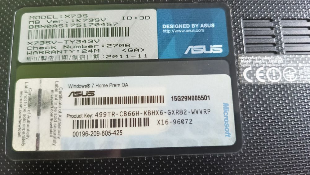 Notebook Laptop ASUS X73S-TY343V