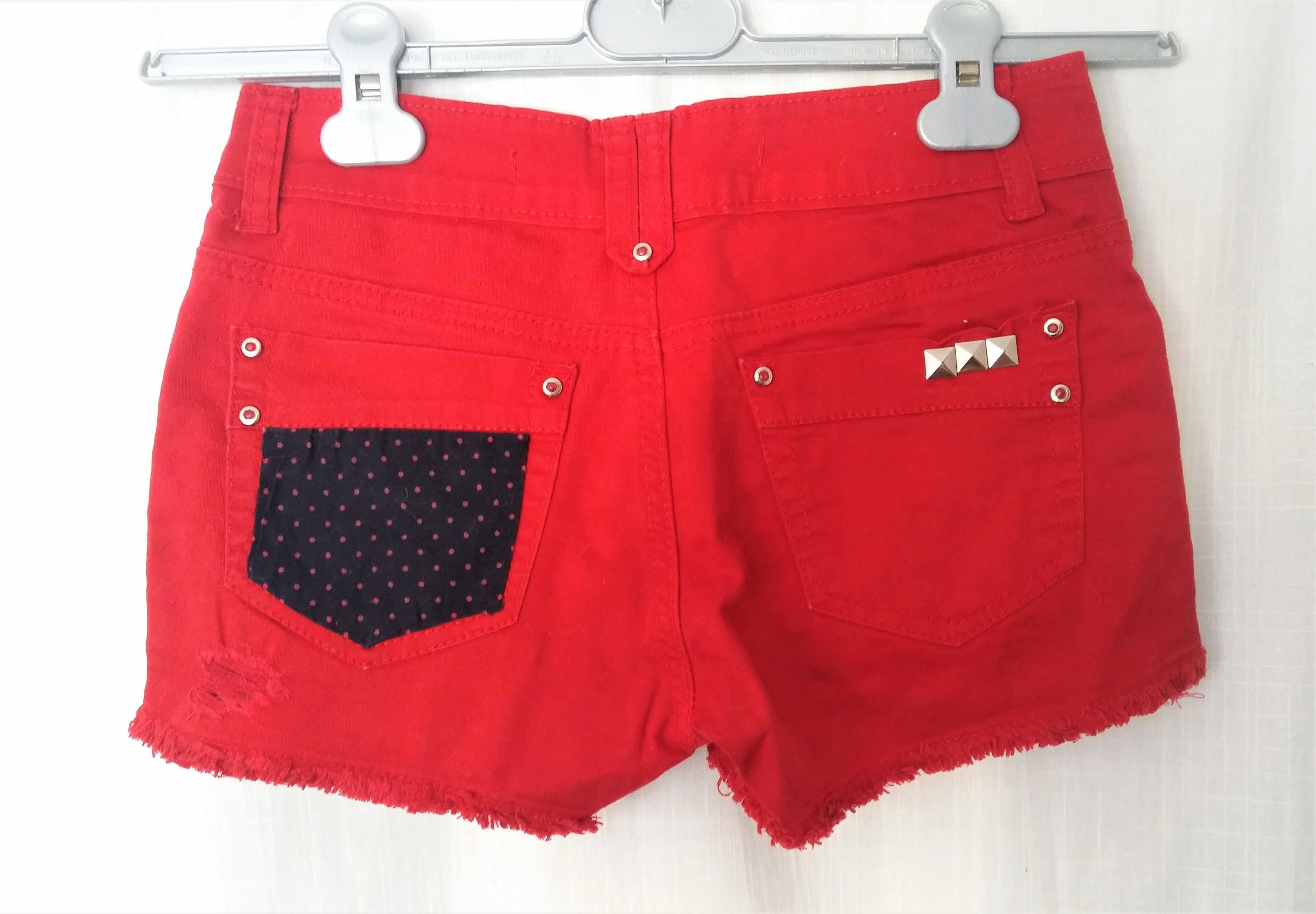 czerwone szorty ćwiekami pin up xs groszki jeans krótkie dopasowane