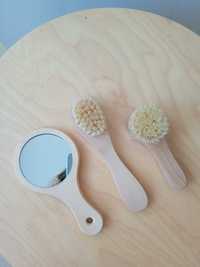 Conjunto de escovas e espelho em madeira tamanho mini