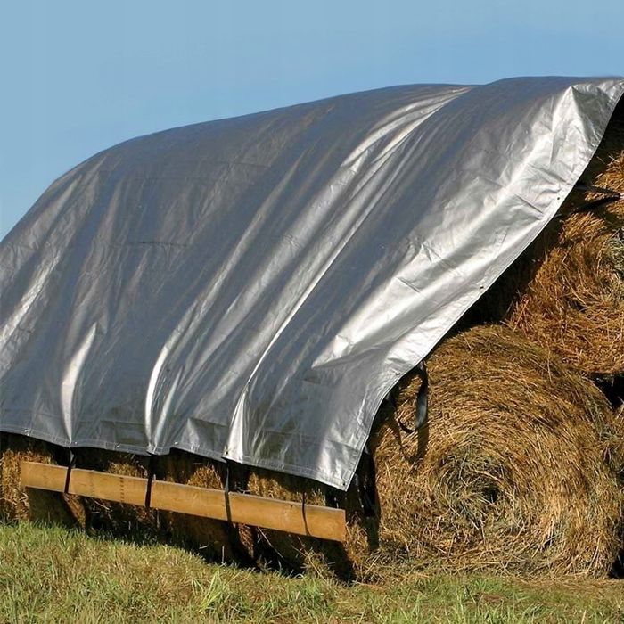 Mocna gruba plandeka srebrna 4x5m wodoodporna okute rogi 120g/m2