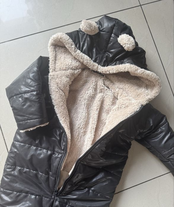 Kombinezon zimowy dziecięcy z uszami Czarny I love milk plus GRATISY