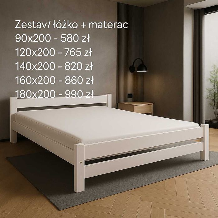 Łóżko do sypialni+ Materac sprężynowy  120x200 140x200 160x200 180x200