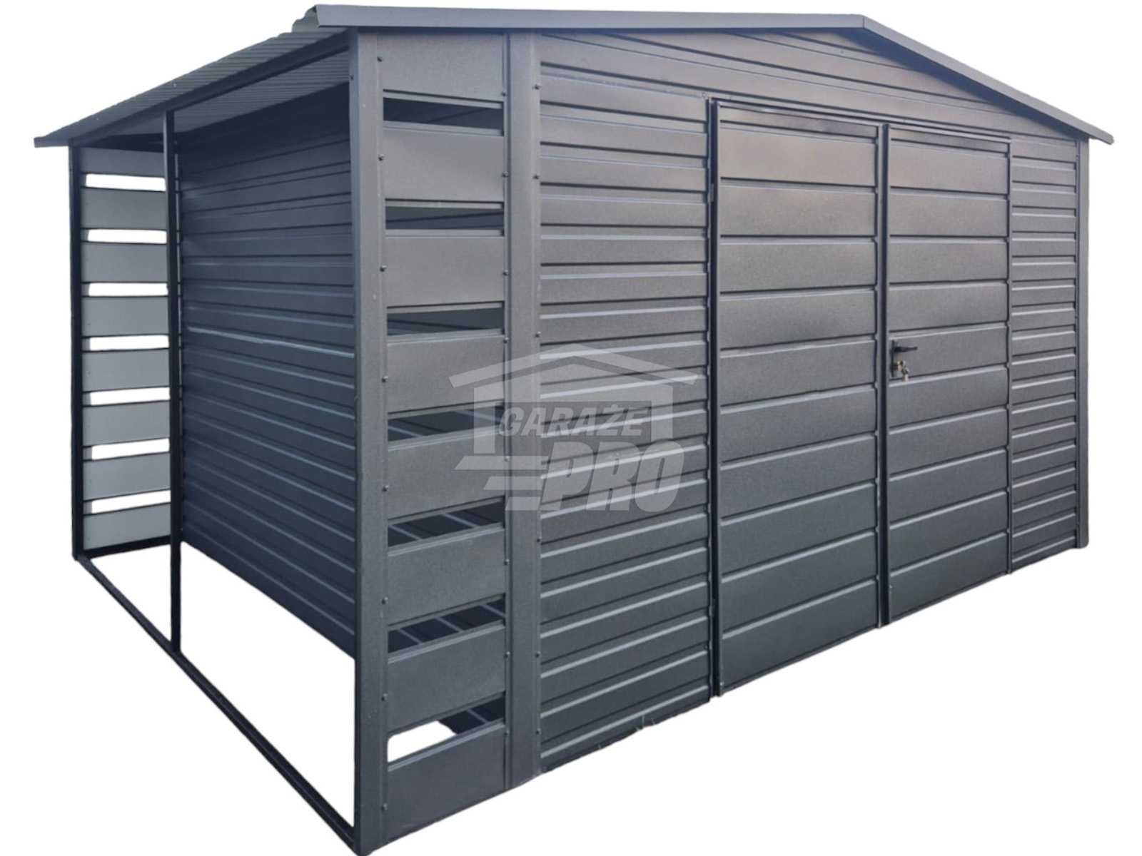 Schowek domek ogrodowy  4x3,5 + wiata 0,5m Brama Antracyt Dach GP602