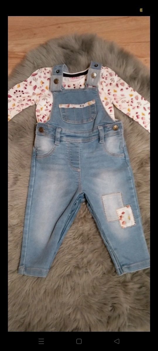 Ogrodniczki jeans z koszulką r. 74