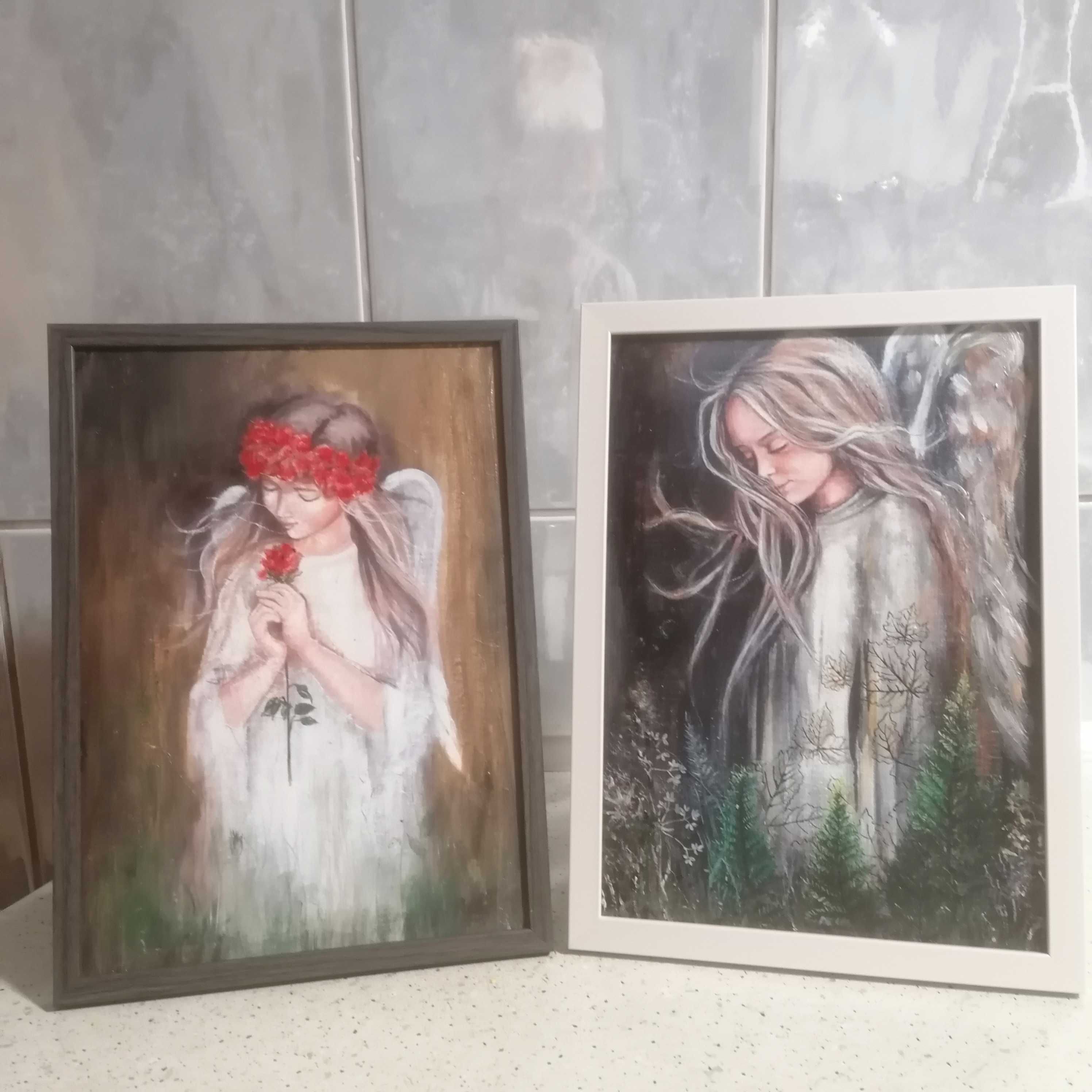 Obraz Anioł stróż Aniołek obrazek w ramce chrzest  komunia 23x32