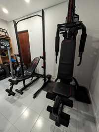 Home Gym completo (Maquina multifunções + Rack + barra + 30 kg peso)