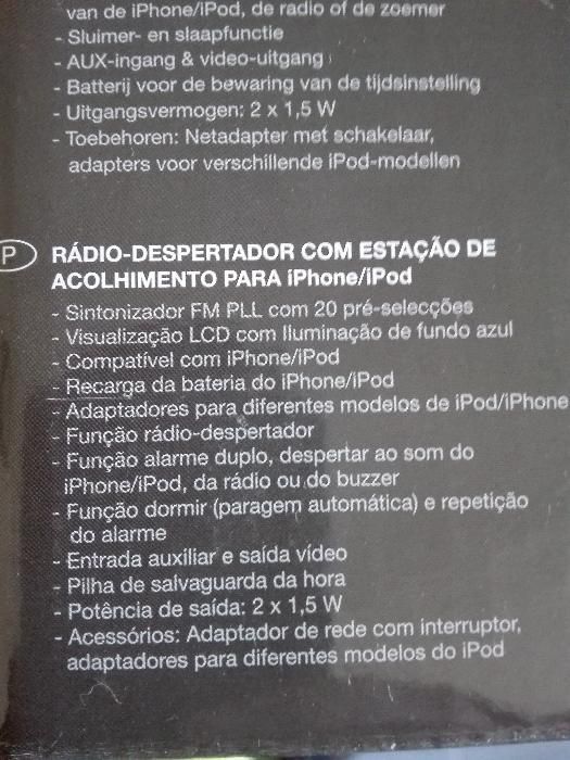 Radio despertador c/ base Iphone/Ipod Bass