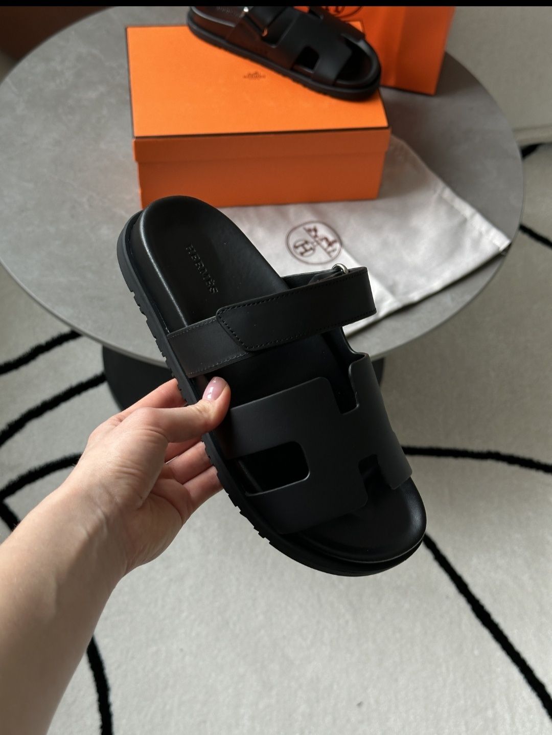 р36-41 Шльопанці Hermes Chypre Sandals Black
