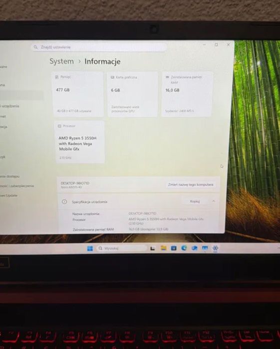 Laptop Gamingowy  Acer Nitro 5 16GB RAM 512GB Dysk  Gtx 1650 Ryzen 5