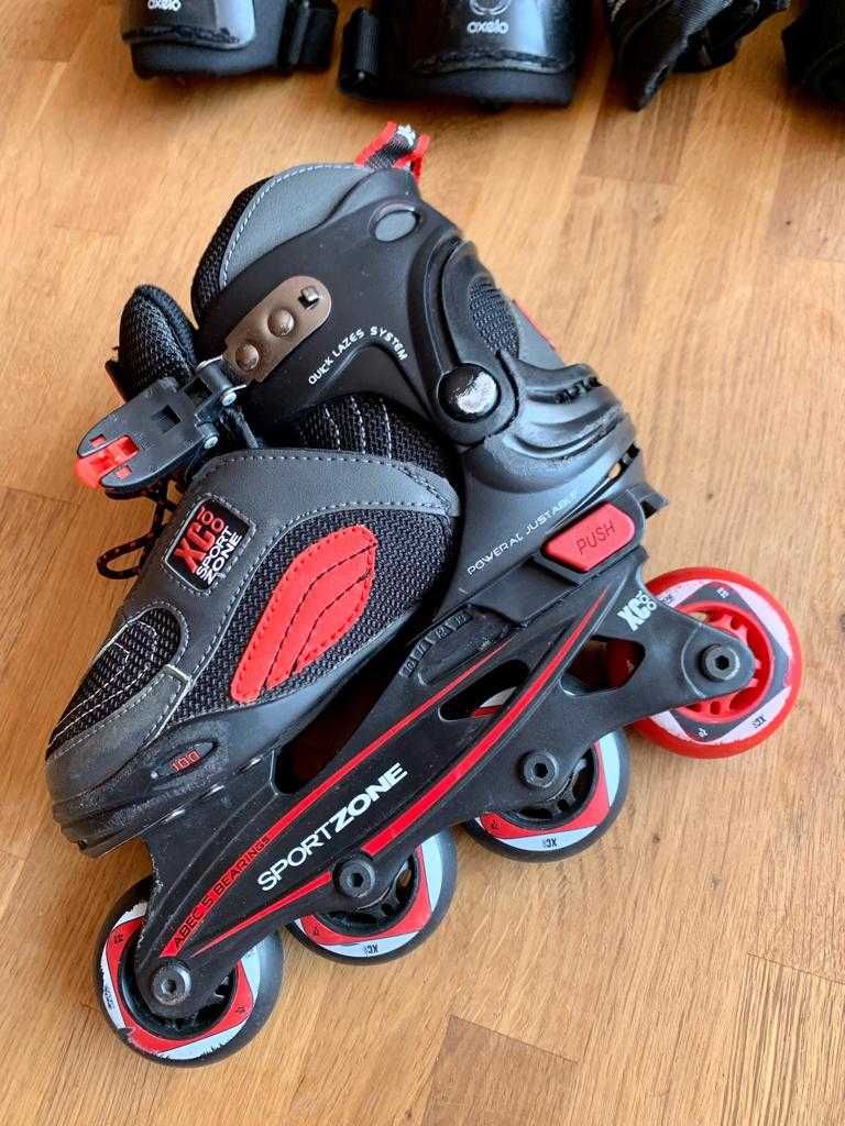 Patins em Linha Tam.31-34 + Kit Proteções + Mala de Transporte