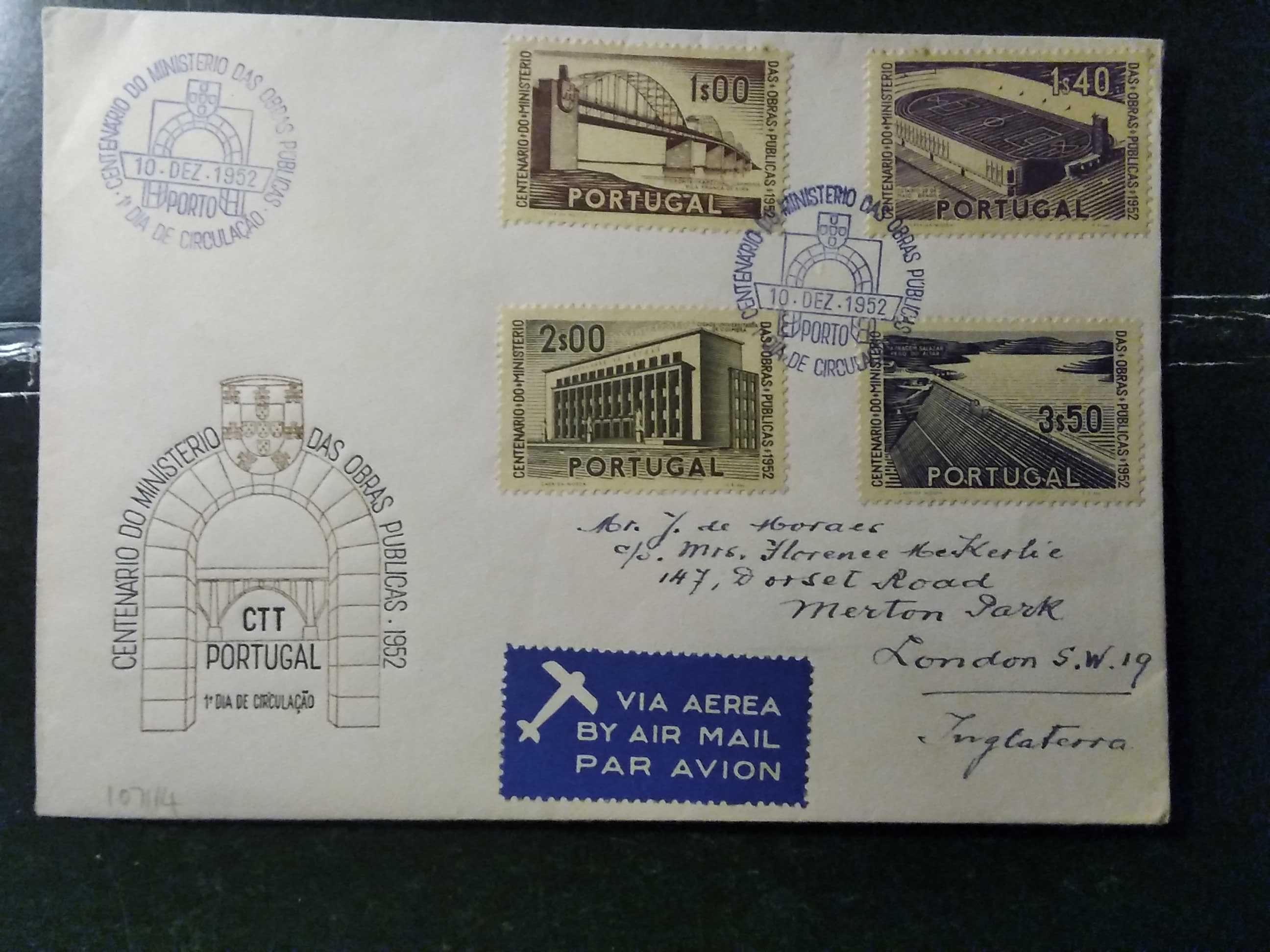 1952 FDC 1° Centenário Do Ministério Das Obras Públicas