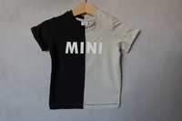 T-shirt 74 LINDEX napis koszulka MINI dwukolor czarna i beżowa UNIKAT