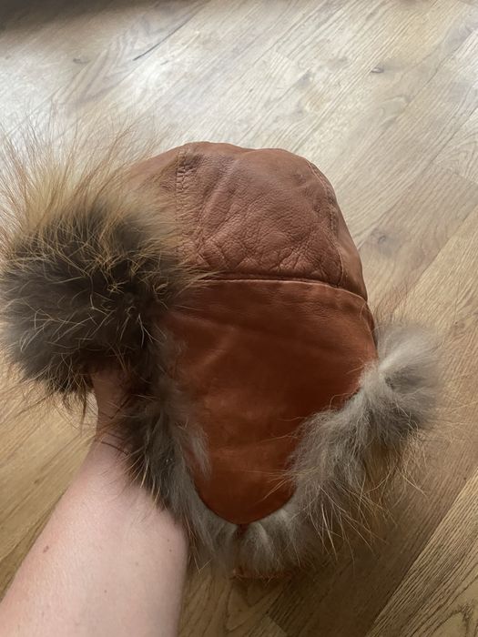 Czapka uszanka z lisa obwód 58 cm lis naturalny