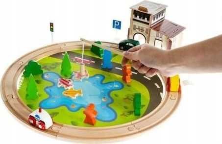 Tor kolejka drewniana pociąg Łowienie rybek Autka 2 w 1