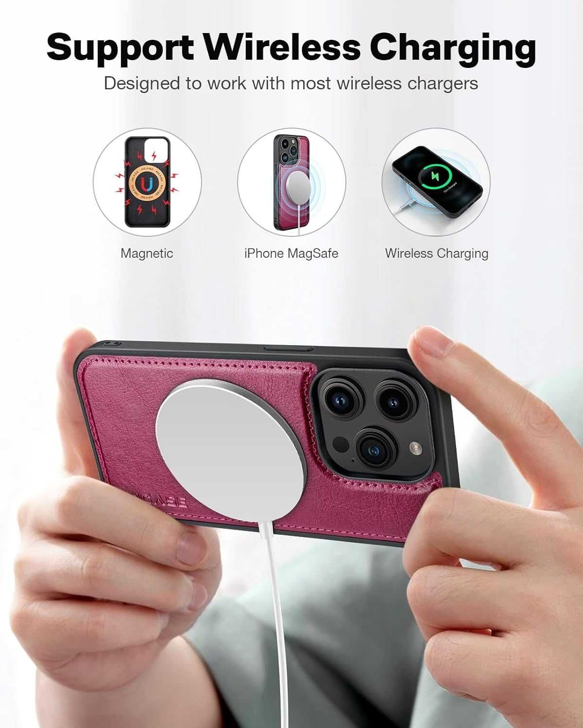 Ocase iPhone 15 Pro etui skórzane stojak magsafe bordowe portfel 2w1