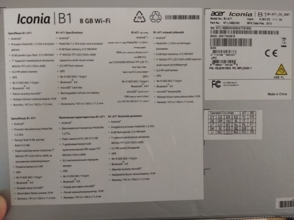 Sprzedam uszkodzony tablet Acer iconia B1