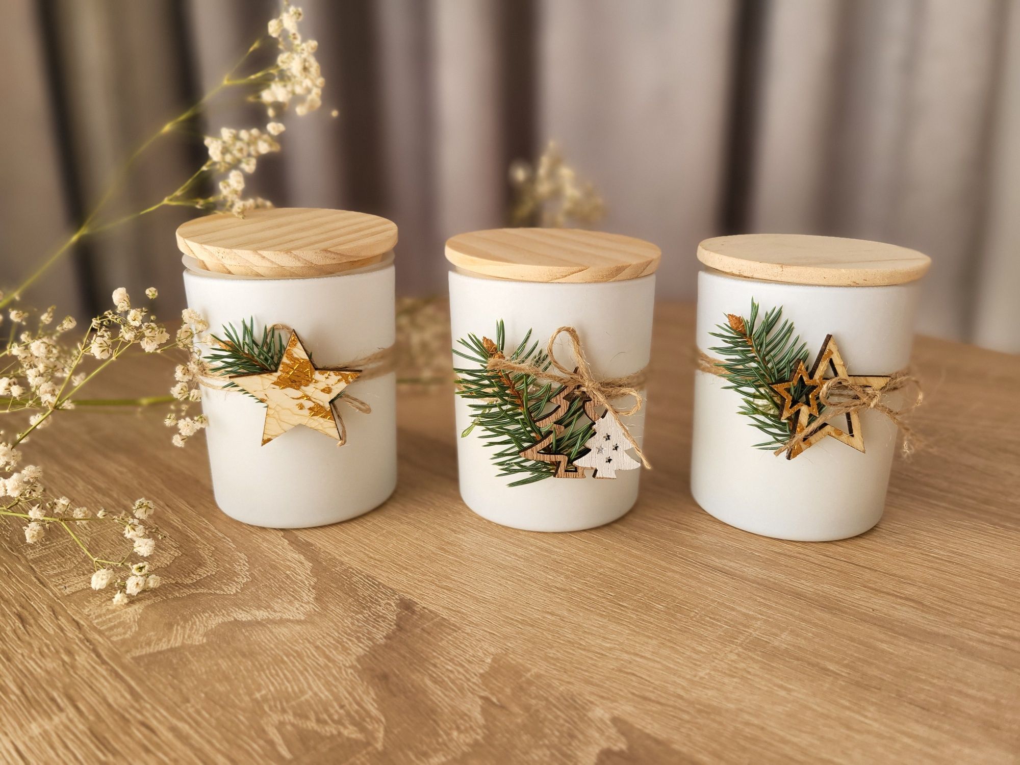 Zestaw 3 świec sojowych prezent hand made w szkle z pokrywką