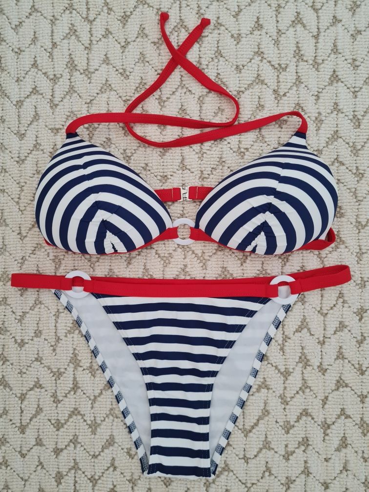 Gatta strój bikini push up pasy granatowe 40 42 + pareo DONNA Nowe