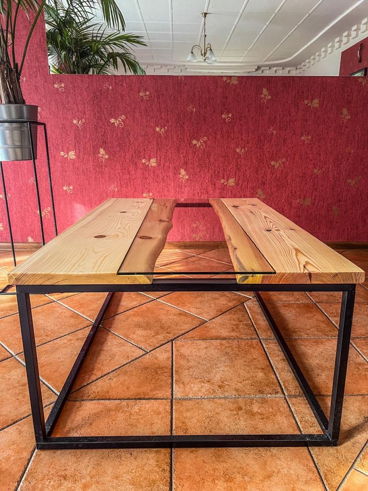 Stól stolik kawowy ława natualne drewno loft metalowy industalne