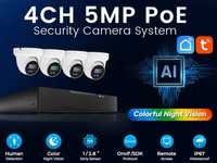 CCTV  Sistema Vídeo Vigilância POE 4 Câmaras HD 5MP APP TUYA (NOVO)
