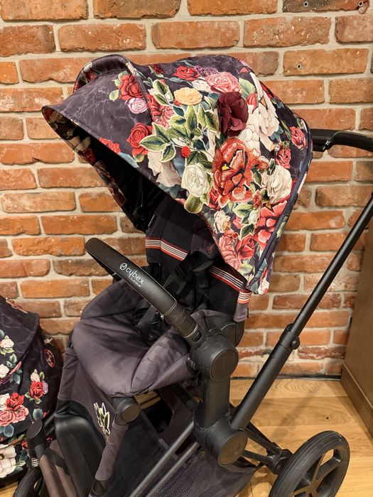 Cybex Priam Dark Spring Blossom 4.0 Platinum zestaw z niania Motorola