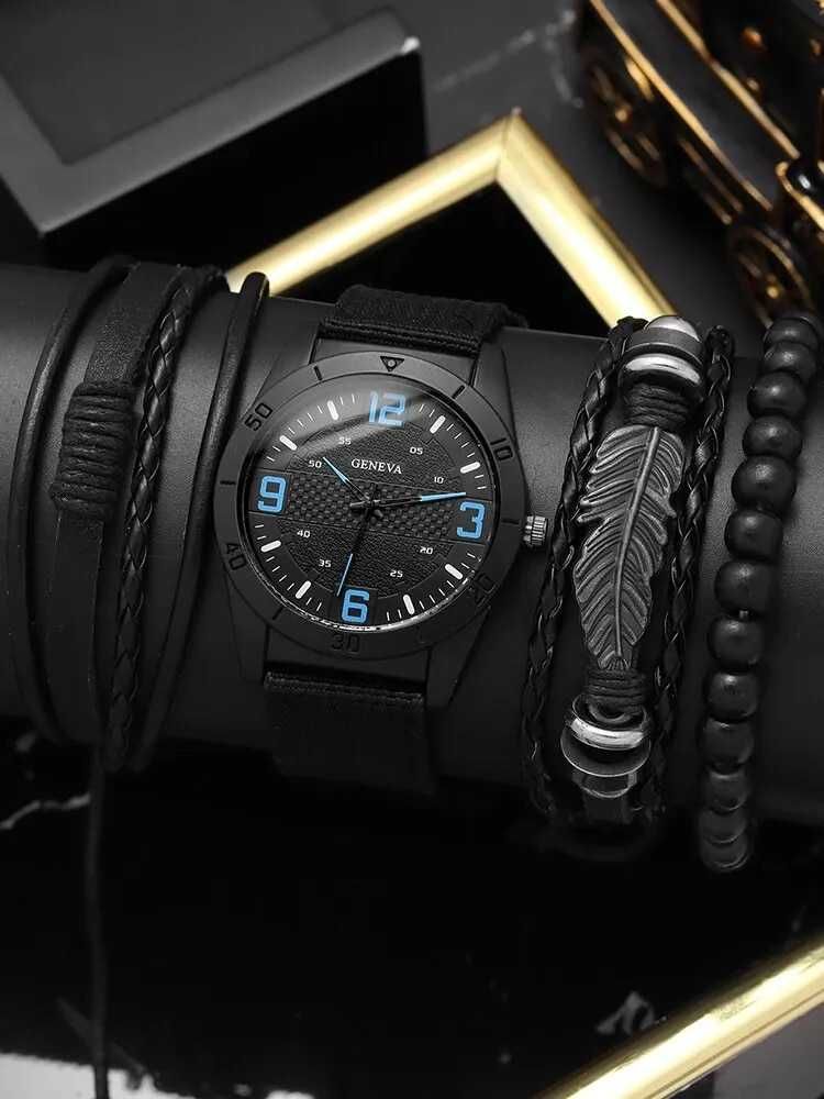 relogio+pulseiras black blue