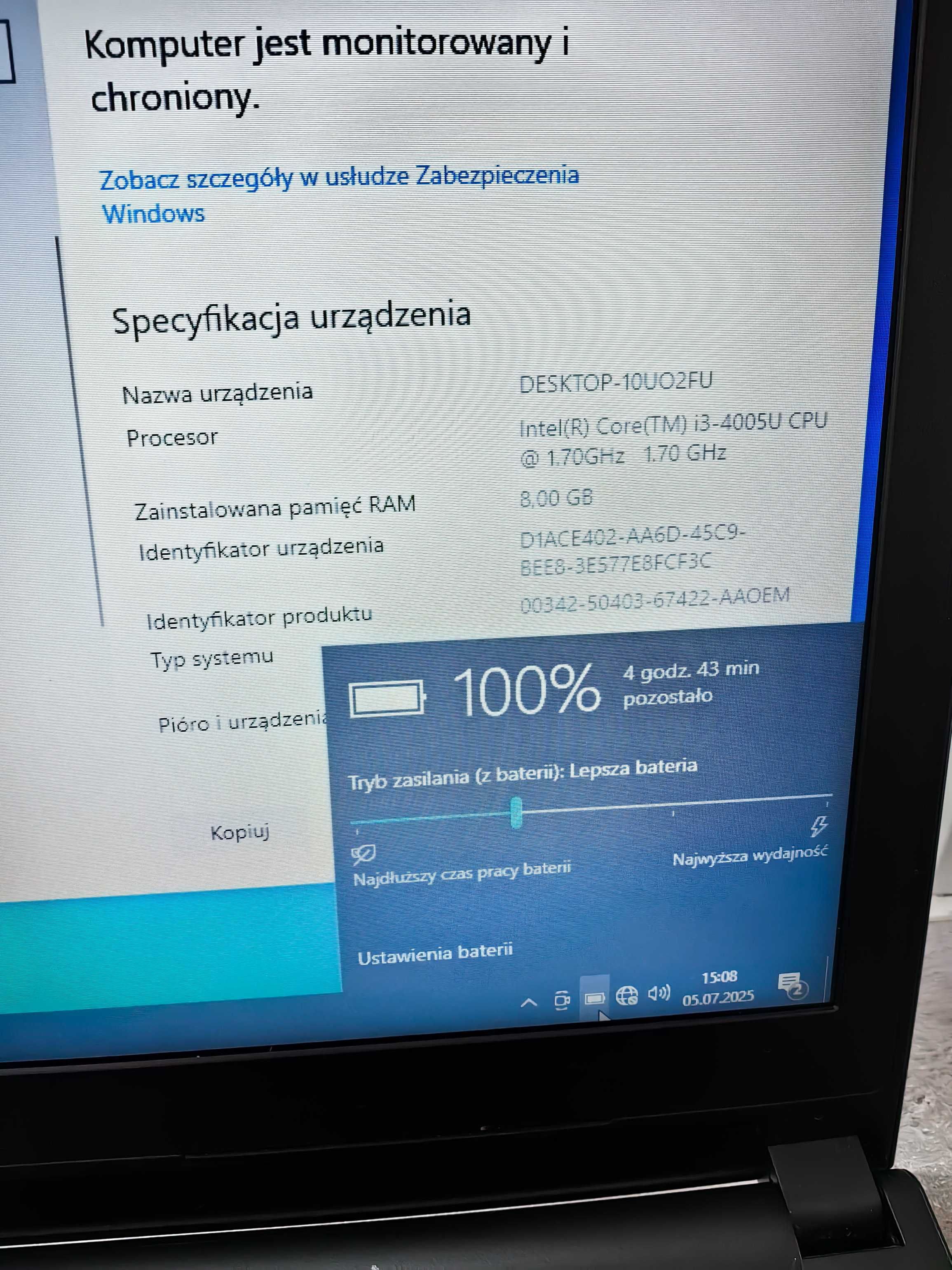 Laptop Dell i3 8gb ram SSD win 10 bateria Stan BDB możliwy dowóz