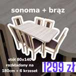 Nowe: STÓŁ 80x140/180 + KRZESEŁ, SONOMA + BRĄZ , dostawa cała PL