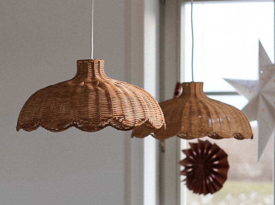 Wiklinowy klosz lampa kwiat wisząca ceramiczna oprawa