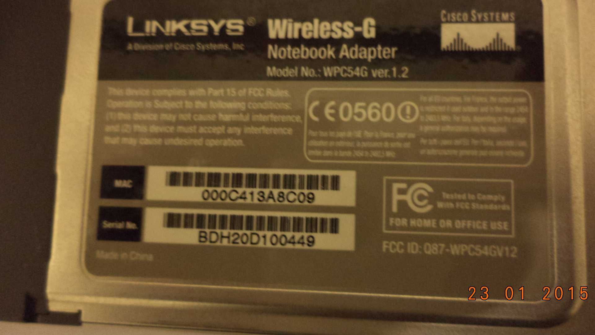 Wireless - G Notebook Adapter 2.4GHZ 802.11g - Linksys