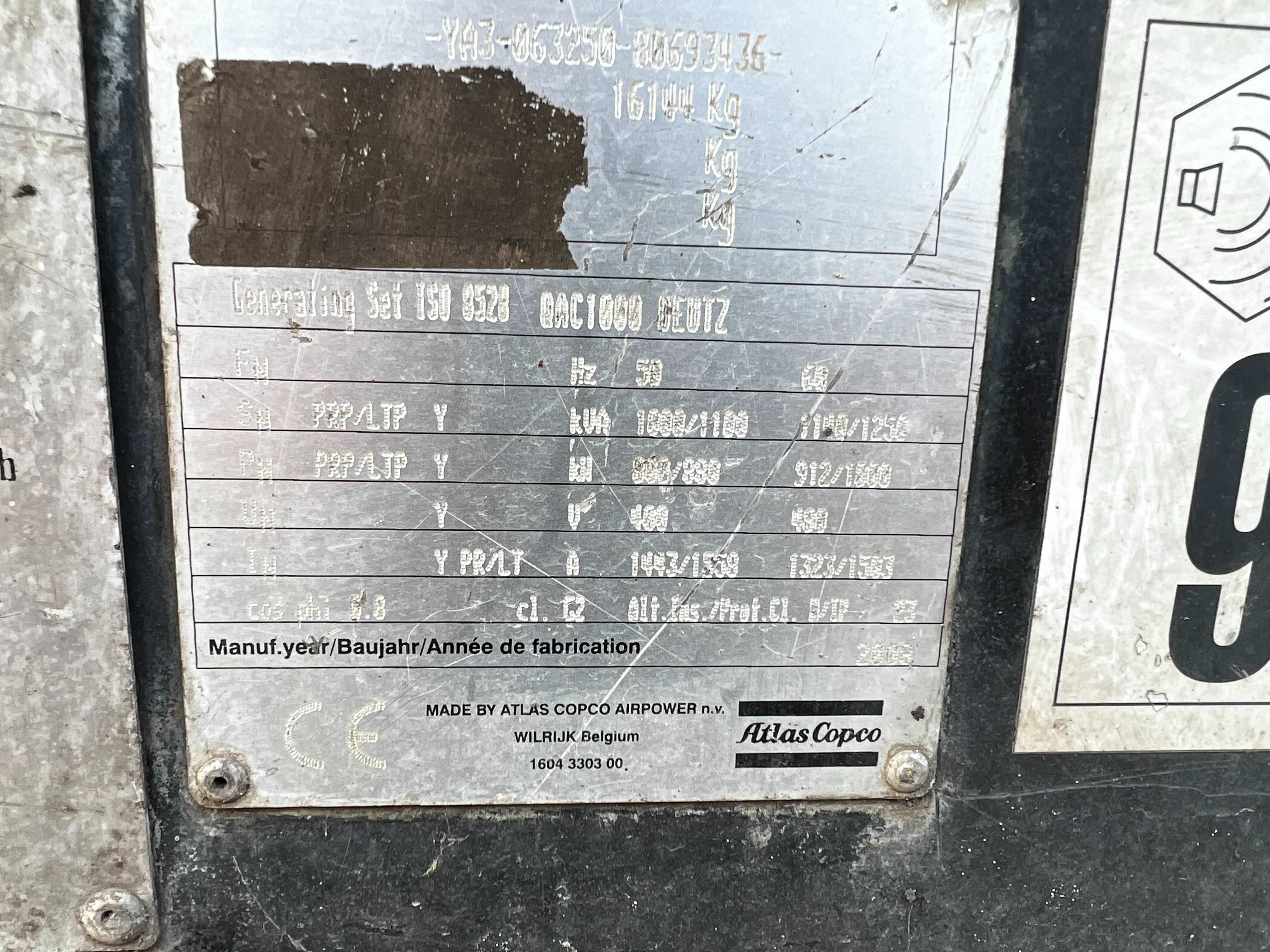 Agregat prądotwórczy Atlas Copco QAC 1000 kVA