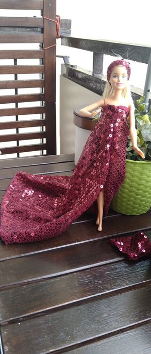Sukienka dla lalki Barbie balowa, brokatowa