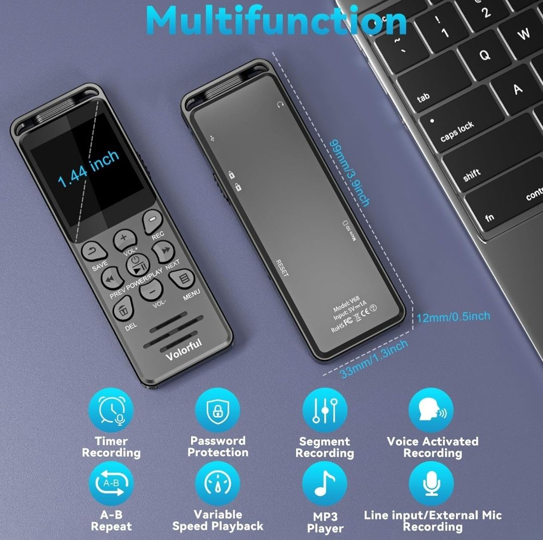 Volorful  Cyfrowy Dyktafon 70H 144GB