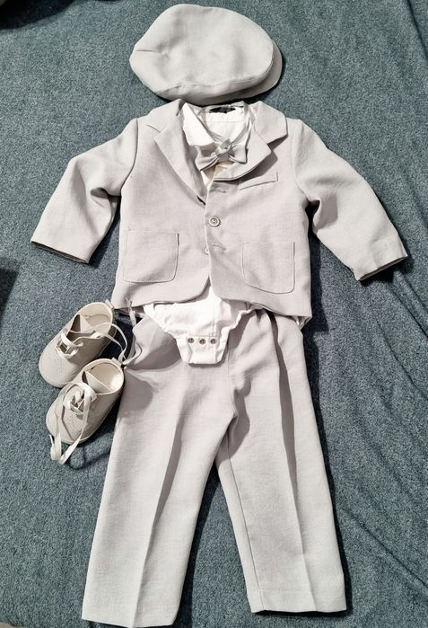 Komplet garnitur 74cm czapka body buty mucha szary