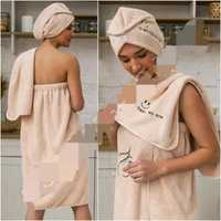 Полотенце - халат женское чалма микрофибра для сауны бани рушник-халат