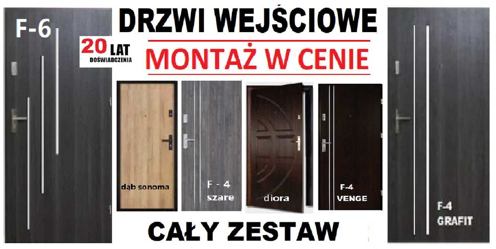 Drzwi zewnetrzne WEJŚCIOWE drewniane-metalowe do mieszkania z montażem