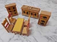 Mobília de sala miniatura madeira, 8 peças, vintage, NOVA