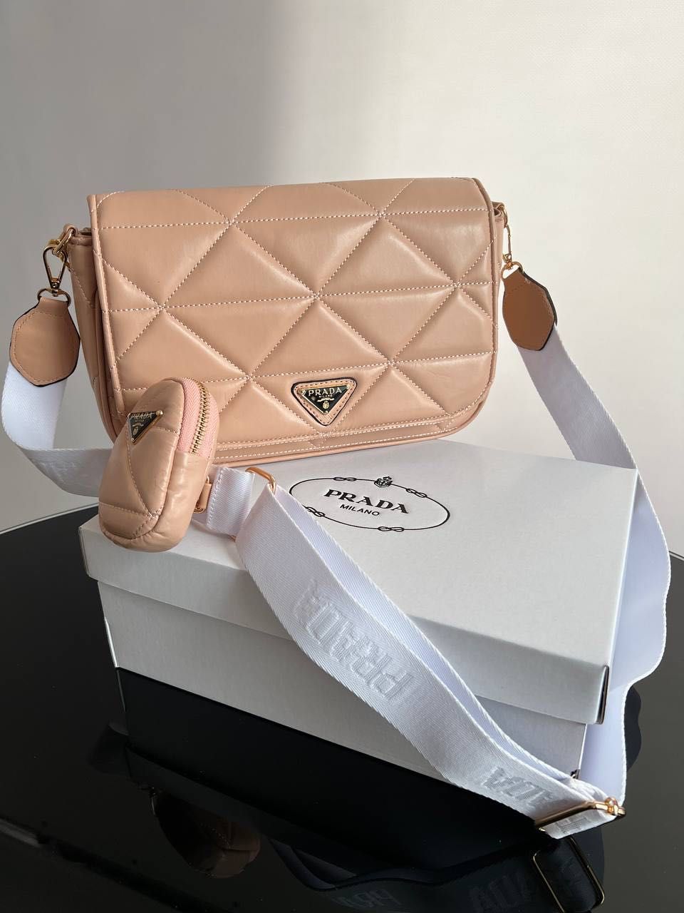 Нова сумка Prada gold (pink) з документами lux