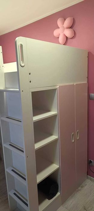 Łóżko piętrowe Ikea Samastad z biurkiem i materacem