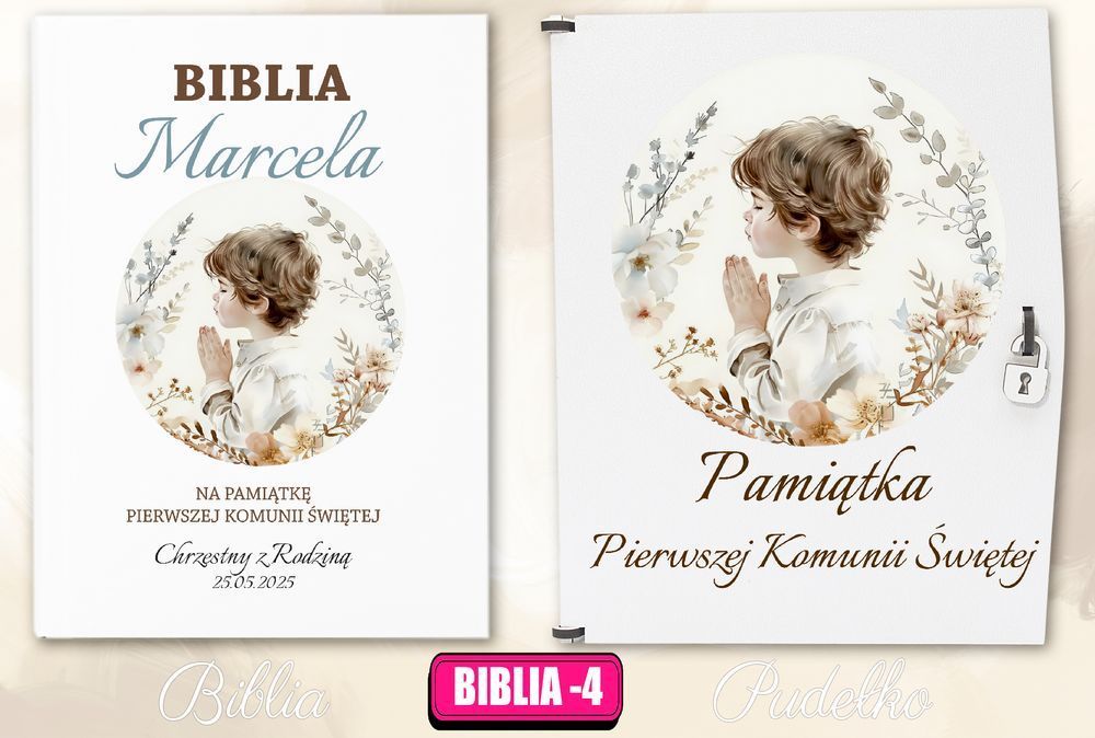 Biblia w pudełku pamiątka Pierwszej Komunii Świętej prezent na Komunię