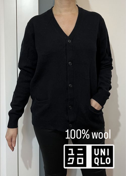 Uniqlo klasyczny wełniany kardigan z kieszeniami