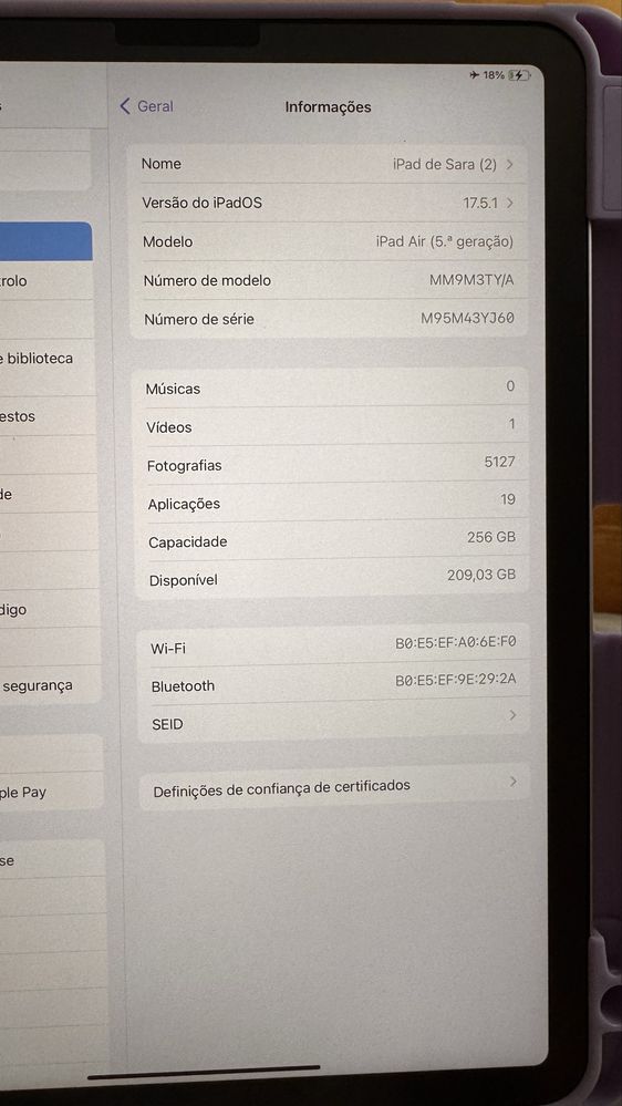 Ipad Air 5a Geração com Factura 256Gb